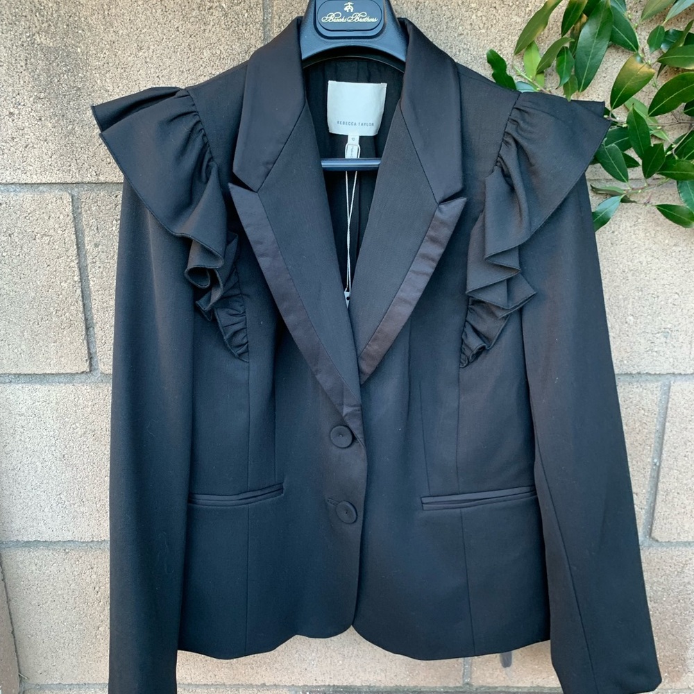 Black Ruffled Wool Blazer by Rebecca Taylor -size 10 RUNS SMALL